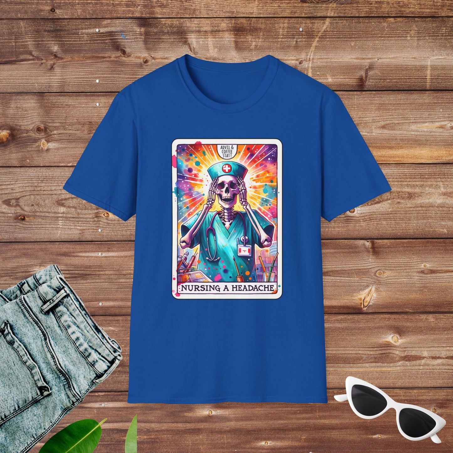 Nursing a Headache Nurse Witch Skeleton Tarot T Shirt