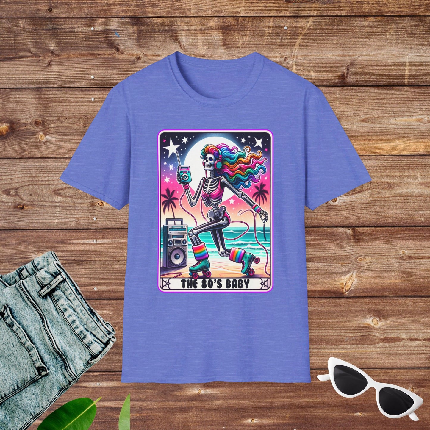 80s Rollerskating Beach Skeleton Tarot T Shirt