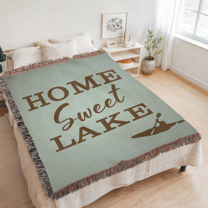 Personalized Lake House Blanket | Home Sweet Lake Cotton Throw | Custom Name | Kayak Cabin Lodge Heirloom Housewarming Gift