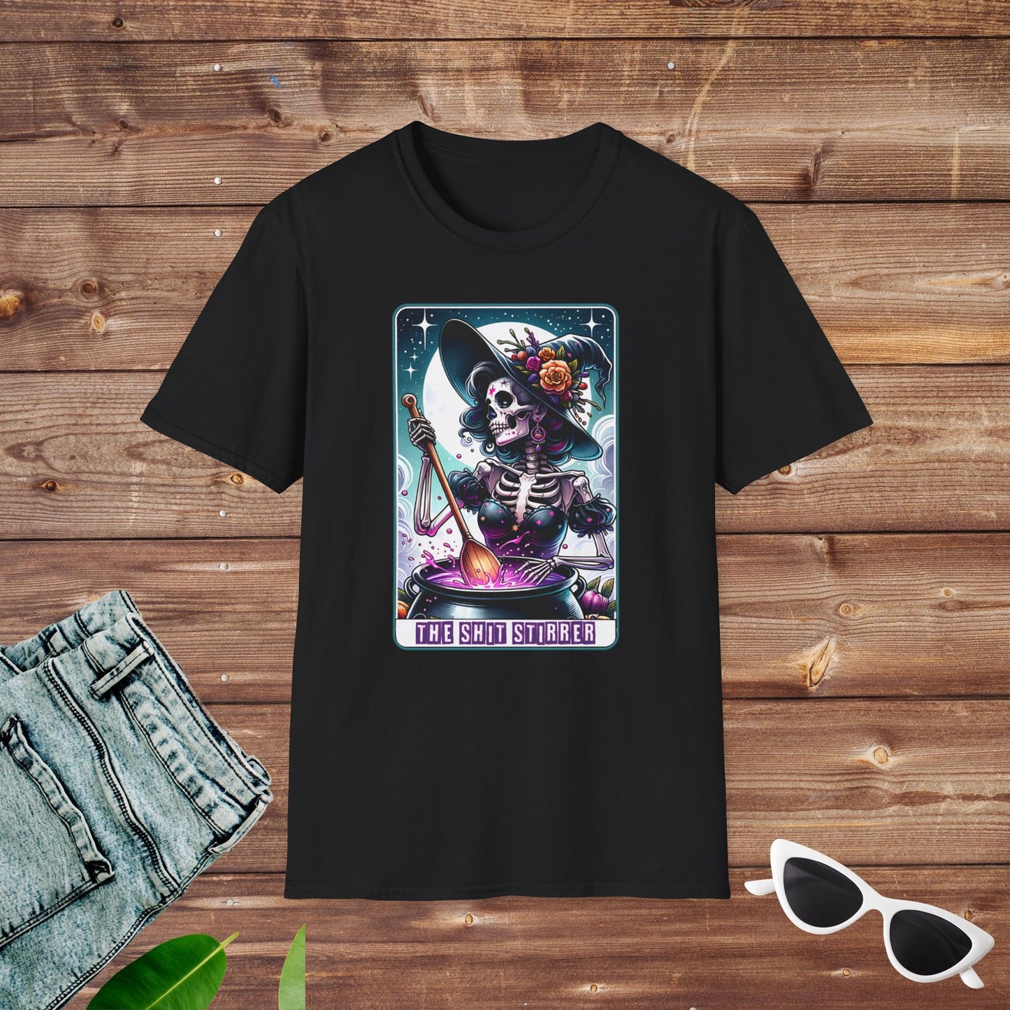 The Sh*t Stirrer Witch Skeleton Tarot T Shirt