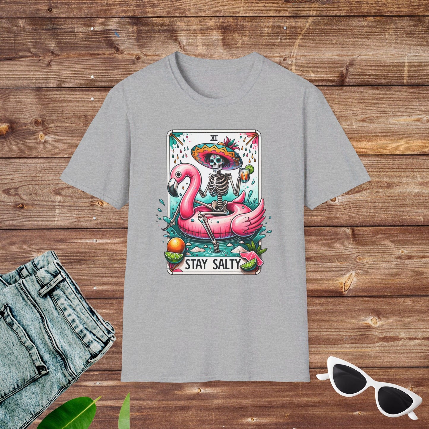 Stay Salty Skeleton Flamingo Tarot T Shirt