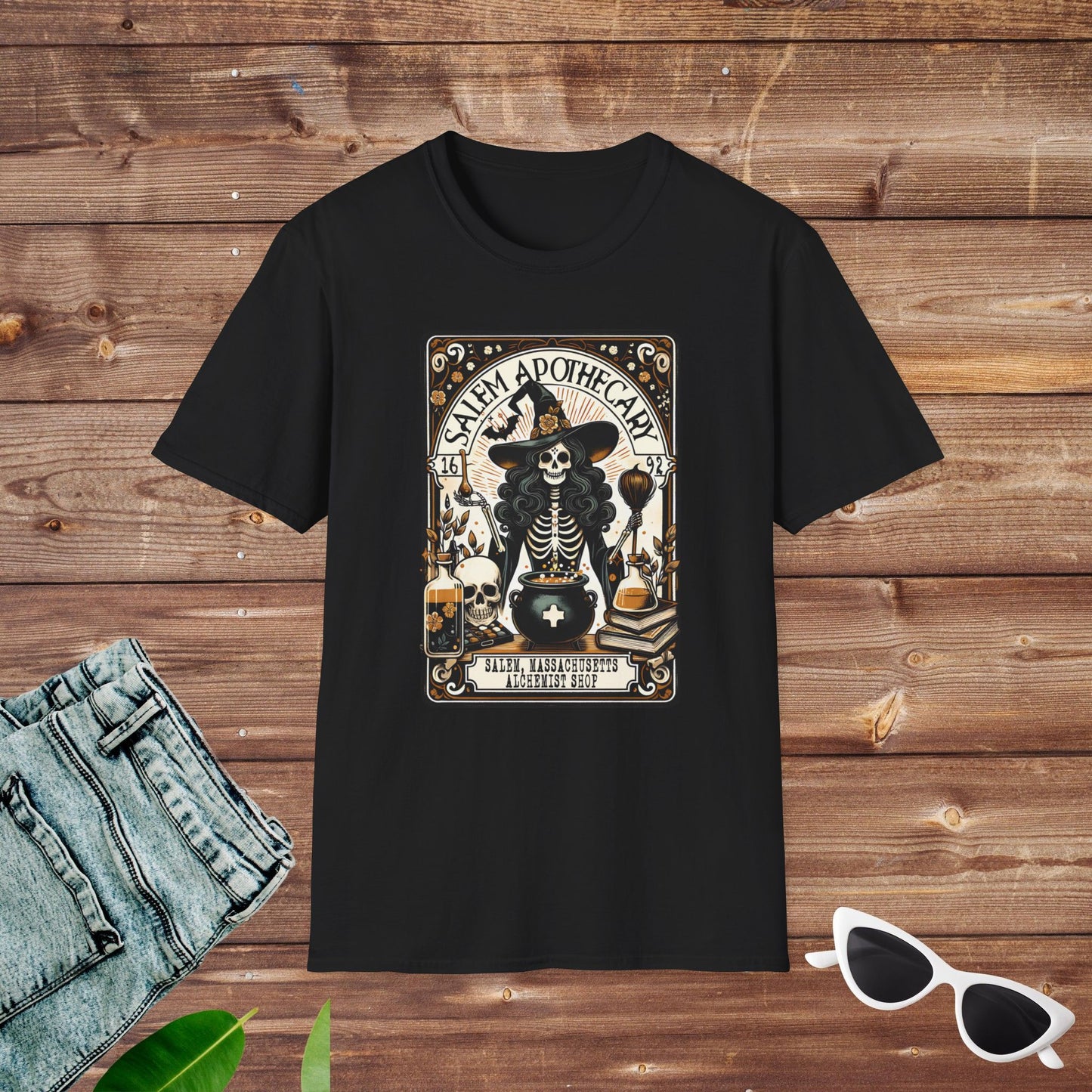 Salem Massachusetts Witch Skeleton Tarot T Shirt