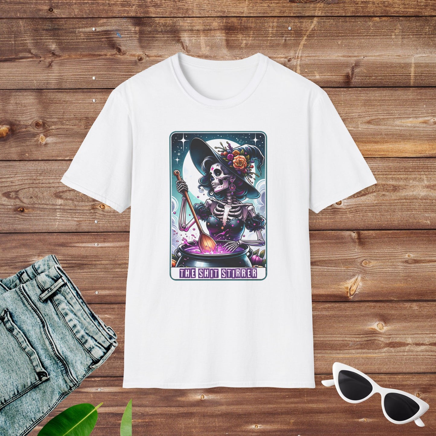 The Sh*t Stirrer Witch Skeleton Tarot T Shirt