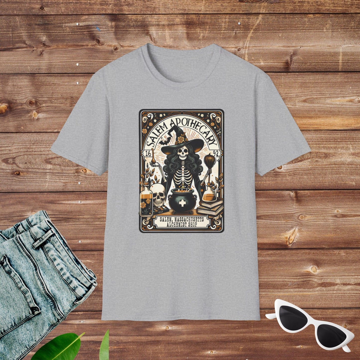 Salem Massachusetts Witch Skeleton Tarot T Shirt