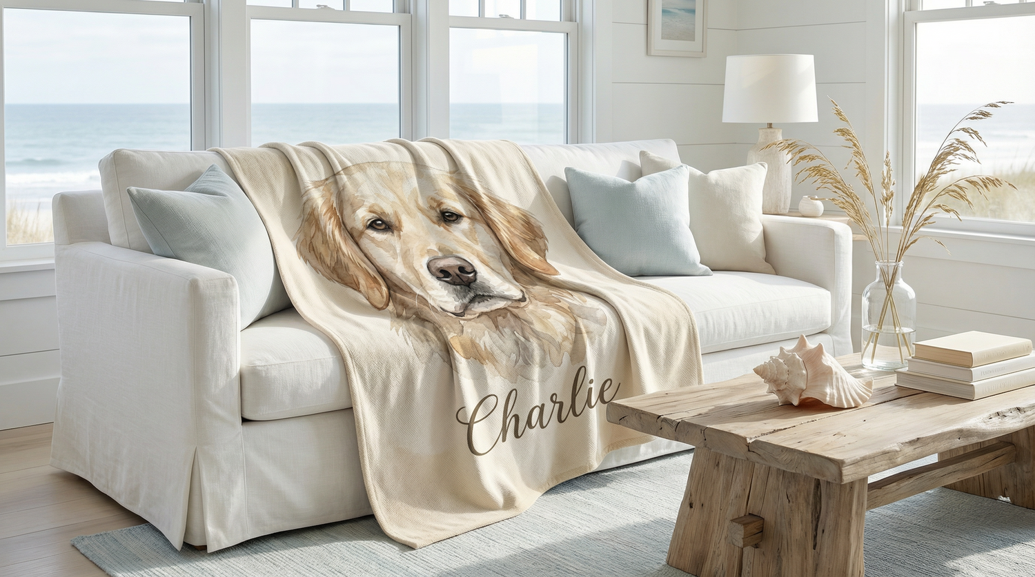 Personalized Dog Breed Blanket | Custom Pet Name Watercolor Throw