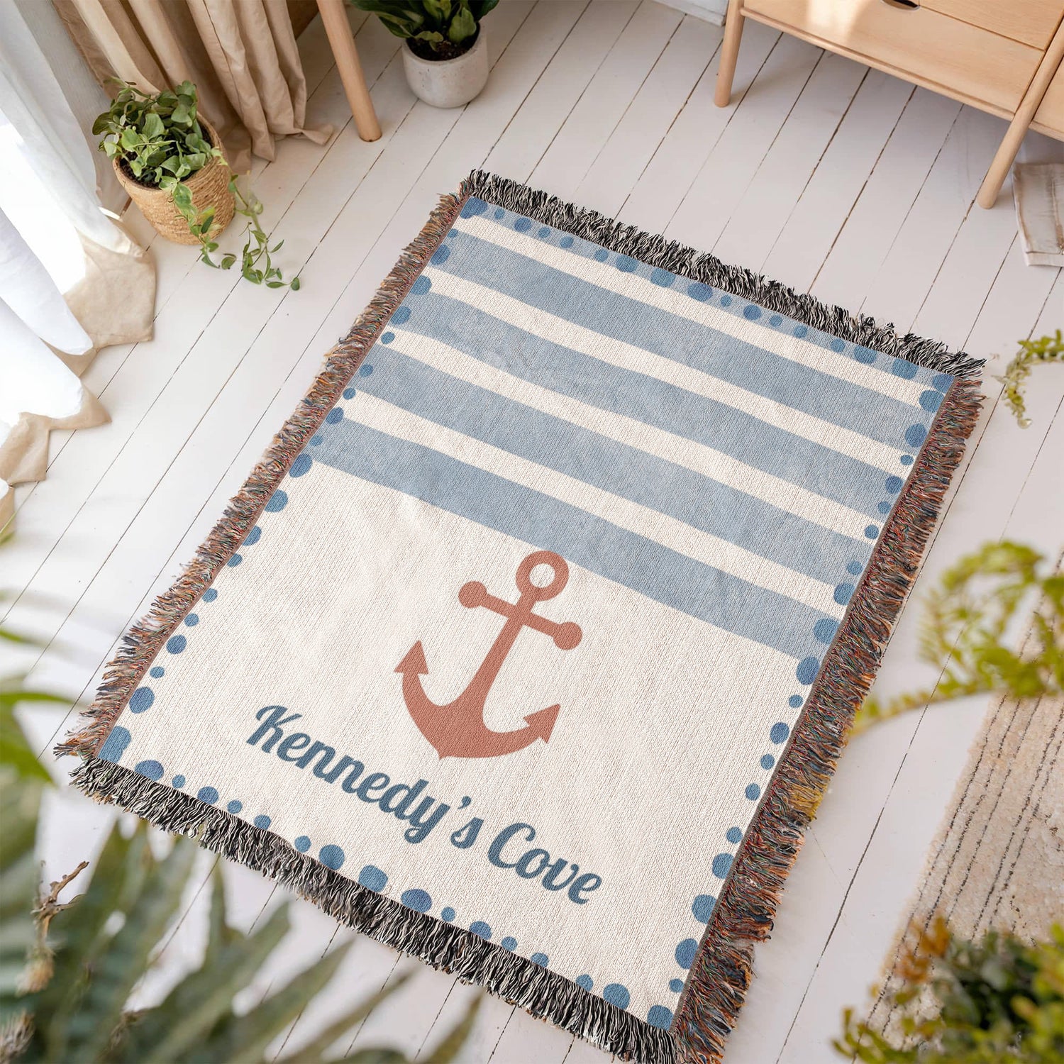 Personalized Nautical Blanket | Watercolor Anchor Cotton Throw