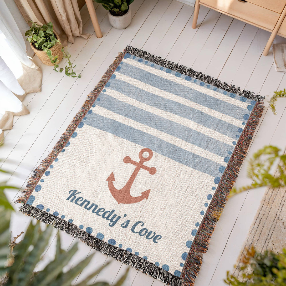 Personalized Nautical Blanket | Watercolor Anchor Cotton Throw
