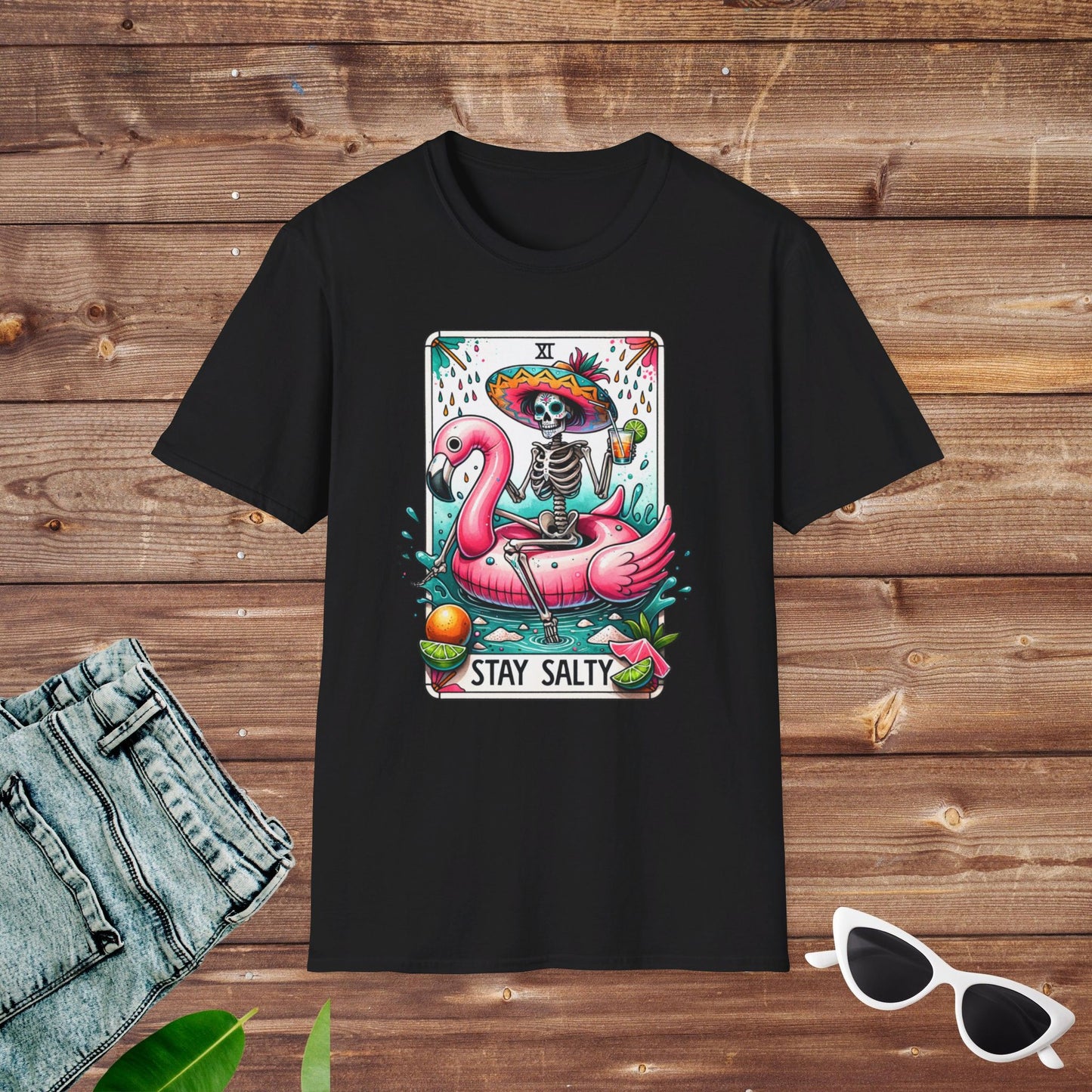 Stay Salty Skeleton Flamingo Tarot T Shirt