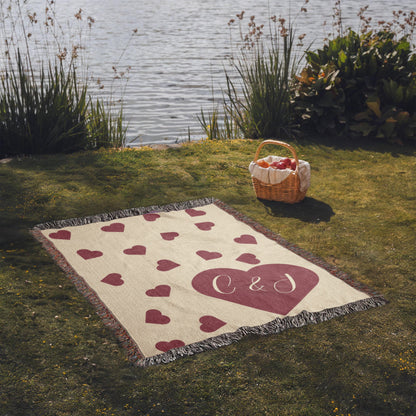 Personalized Couples Blanket | Floating Hearts Cotton Throw