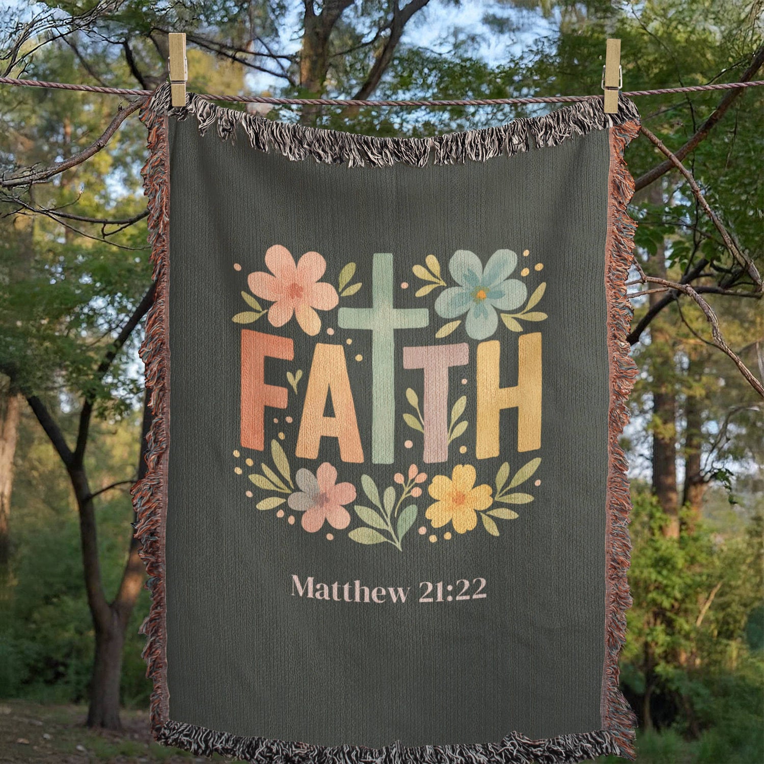 Personalized Christian Faith Blanket | Floral Cross Cotton Throw