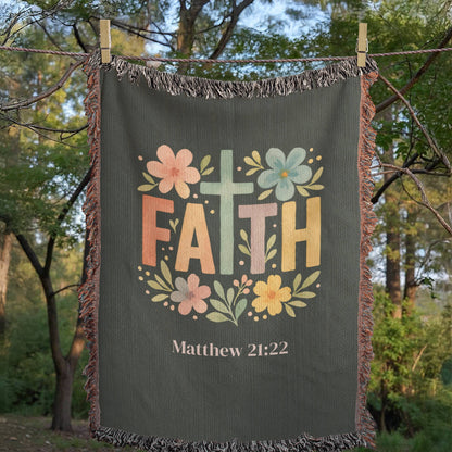 Personalized Christian Faith Blanket | Floral Cross Cotton Throw