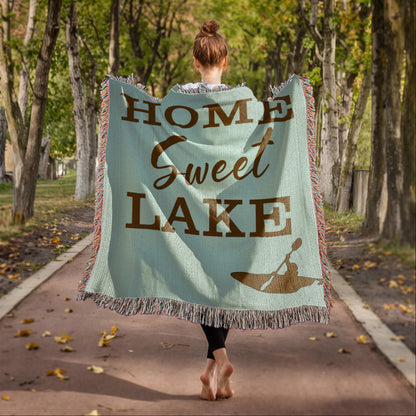 Personalized Lake House Blanket | Home Sweet Lake Cotton Throw | Custom Name | Kayak Cabin Lodge Heirloom Housewarming Gift
