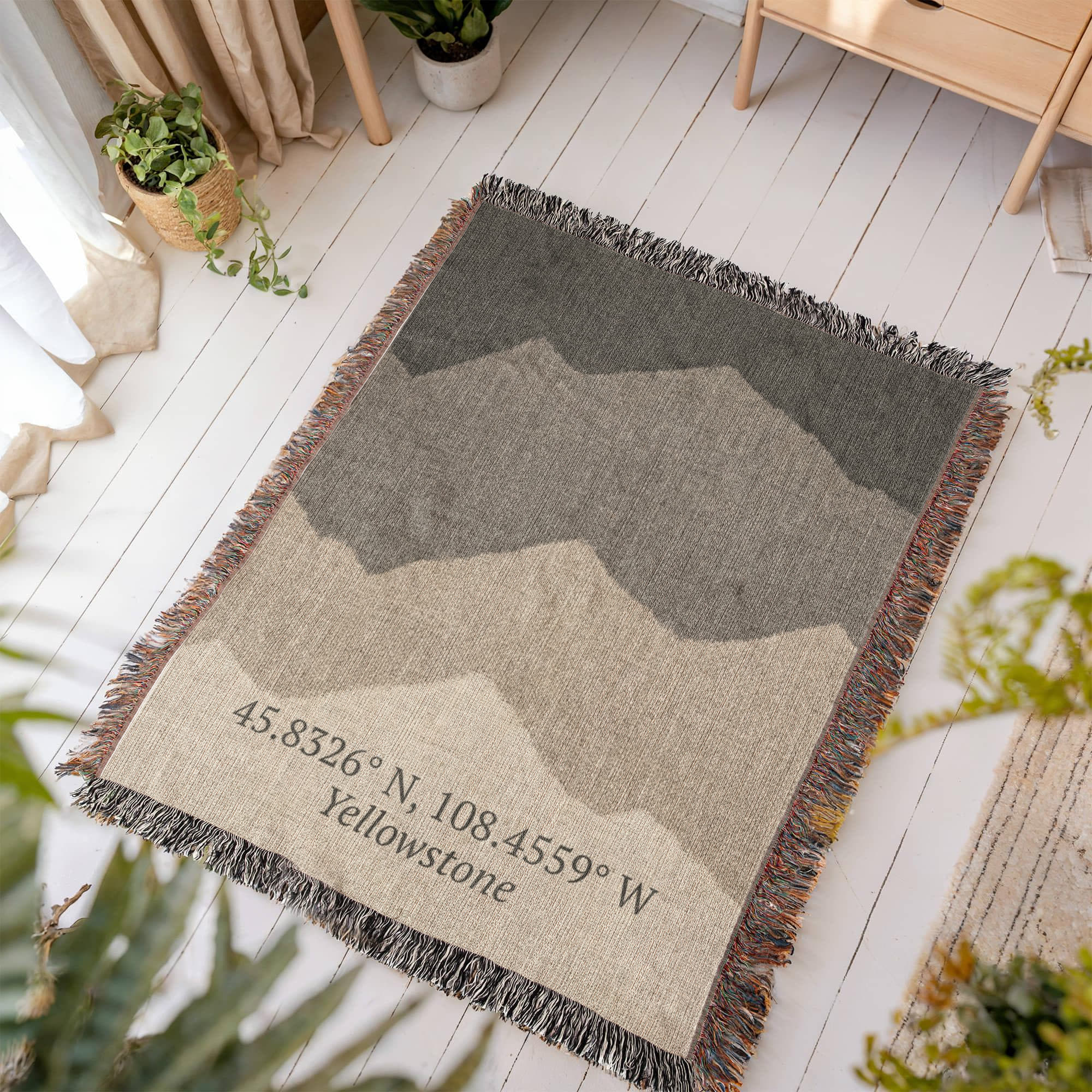 Custom Mountain Coordinates Blanket | Personalized GPS Location Throw | Yellowstone Lodge Gift | Heirloom Woven Nature Blanket | Cabin Decor