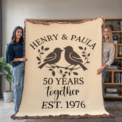 Personalized Anniversary Blanket | Love Birds Cotton Throw