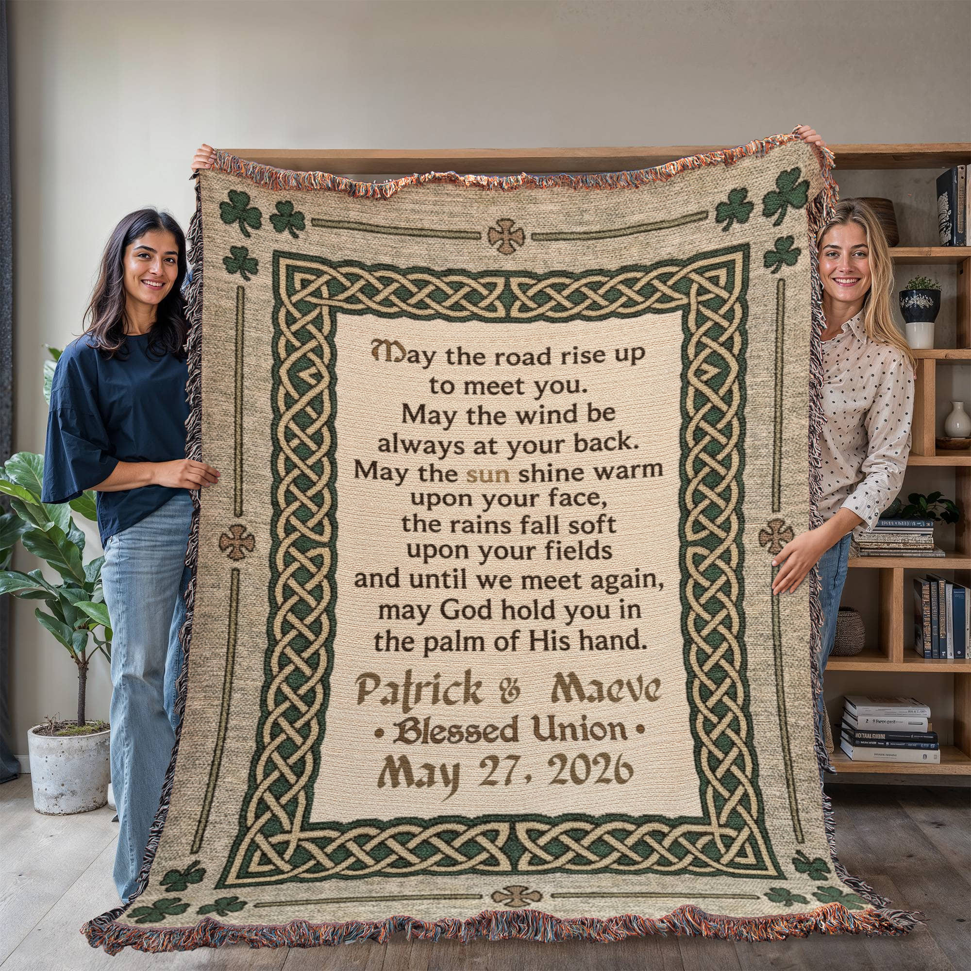 Personalized Irish Blessing Blanket | Celtic Knot Cotton Throw