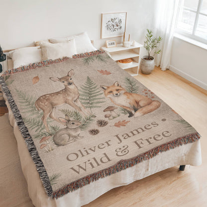 Personalized Baby Blanket | Woodland Animals Cotton Throw