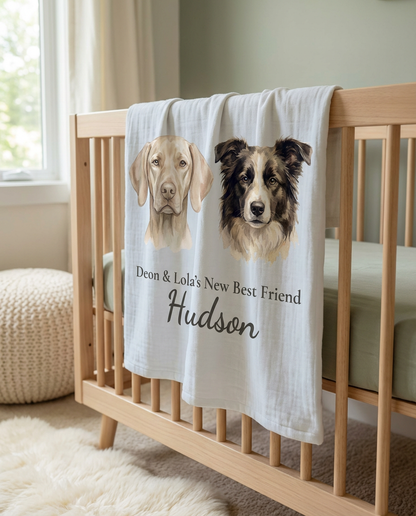 Personalized Baby Dog Name Gift • Custom Newborn Name Blanket • Baby &amp; Pet Announcement • Newborn Photo Prop • Baby Shower Gift