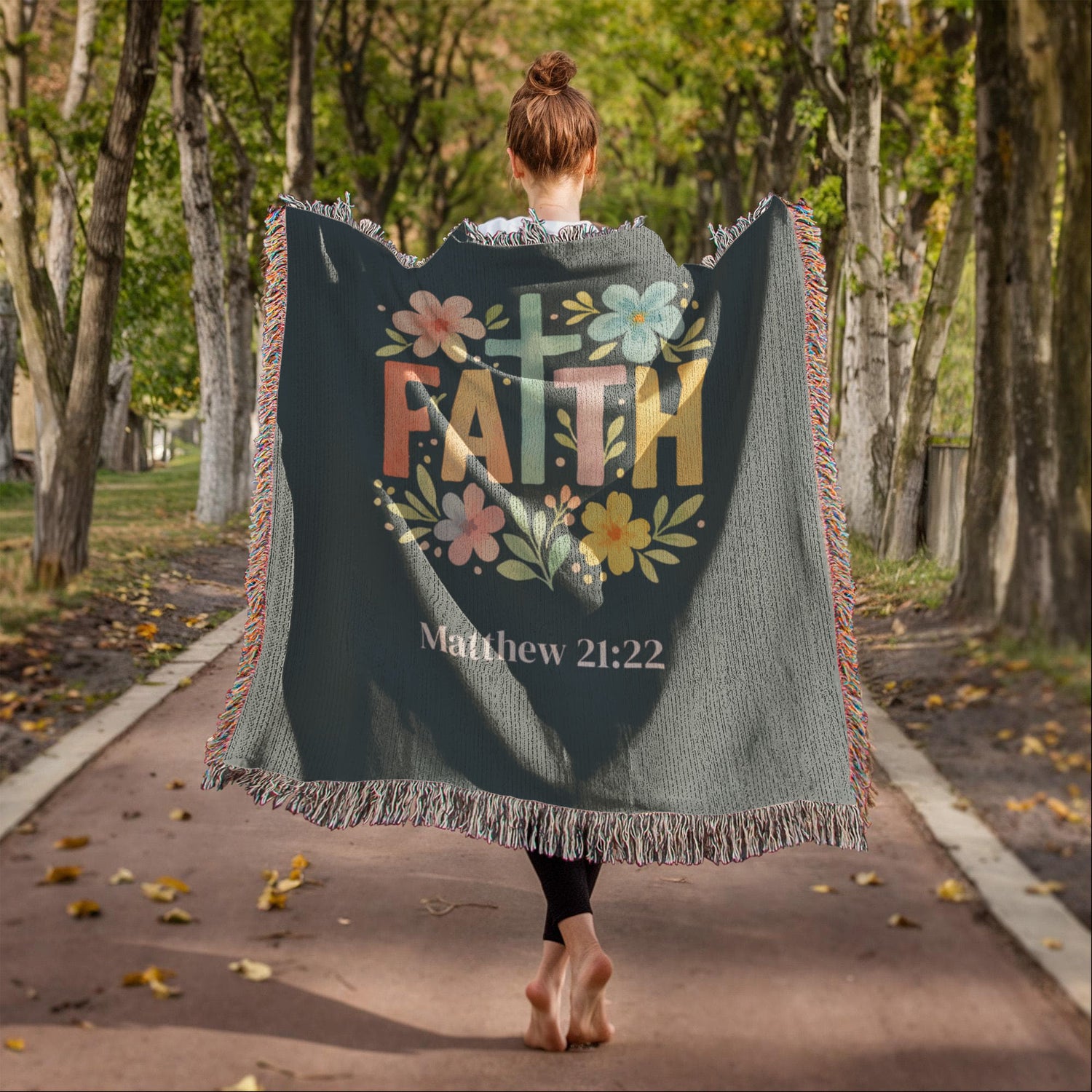 Personalized Christian Faith Blanket | Floral Cross Cotton Throw
