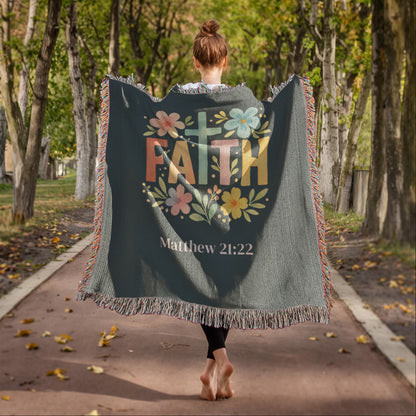 Personalized Christian Faith Blanket | Floral Cross Cotton Throw