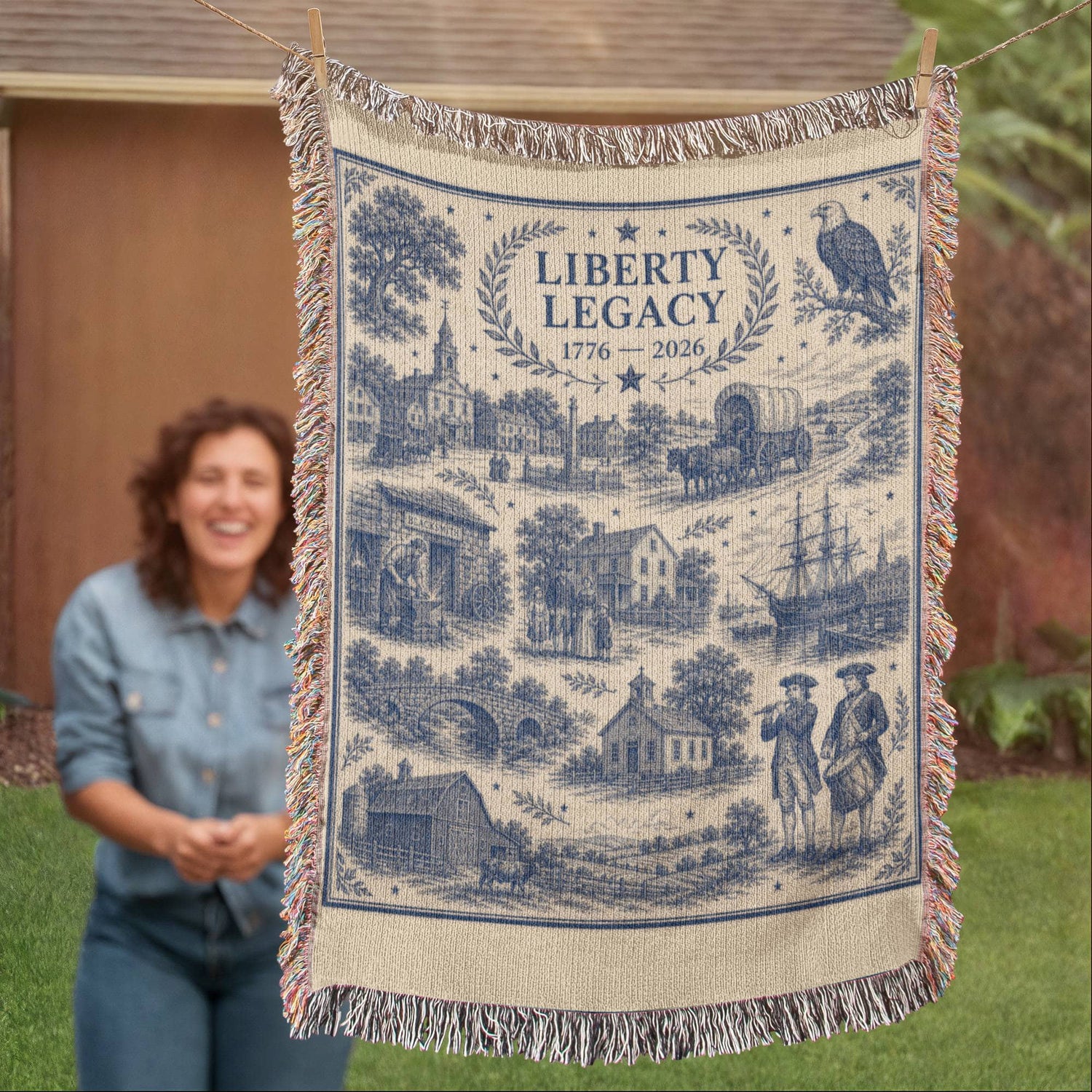 Liberty Legacy 1776-2026 Woven Blanket, America 250th Anniversary Throw, Patriotic Heirloom Cotton Tapestry, Semiquincentennial Gift