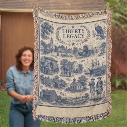 Liberty Legacy 1776-2026 Woven Blanket, America 250th Anniversary Throw, Patriotic Heirloom Cotton Tapestry, Semiquincentennial Gift