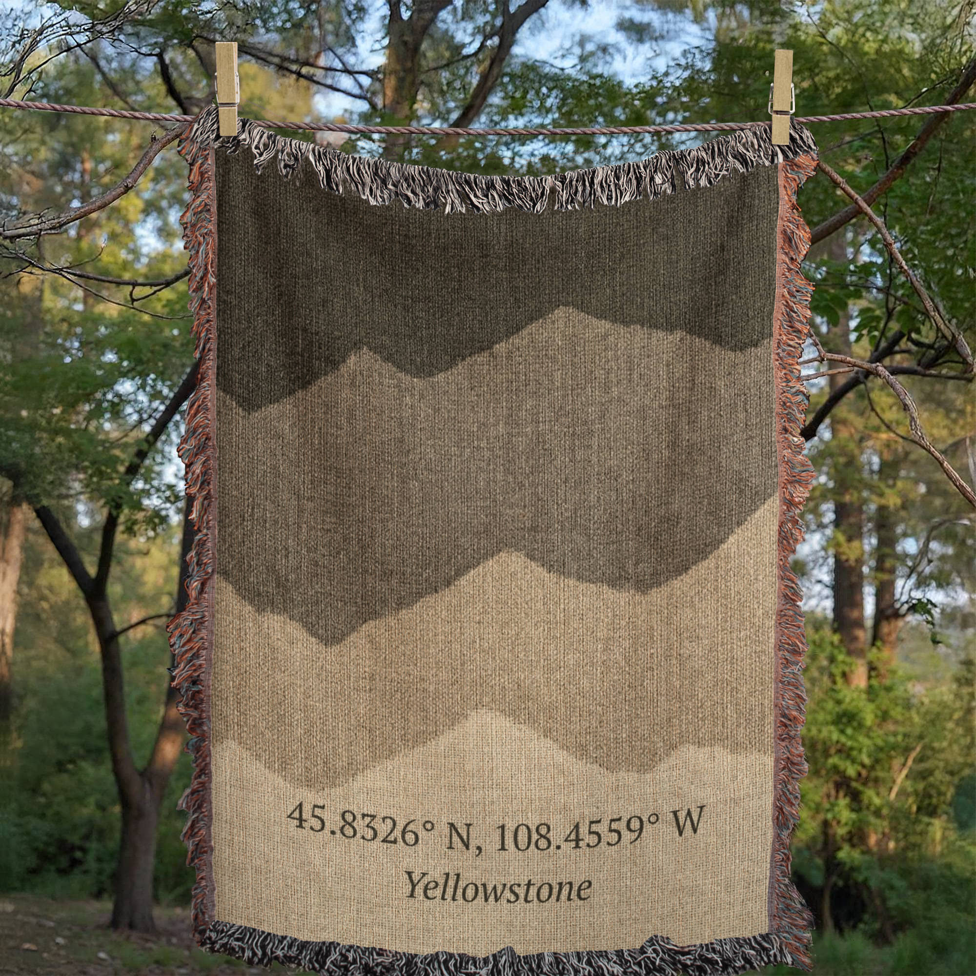 Custom Mountain Coordinates Blanket | Personalized GPS Location Throw | Yellowstone Lodge Gift | Heirloom Woven Nature Blanket | Cabin Decor