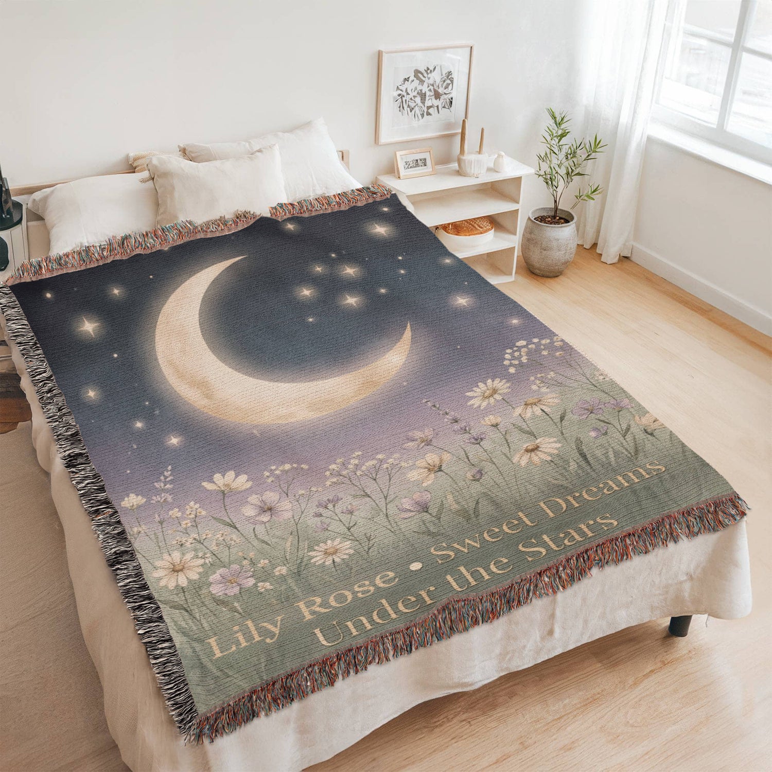 Personalized Baby Blanket | Moon &amp; Wildflower Cotton Throw