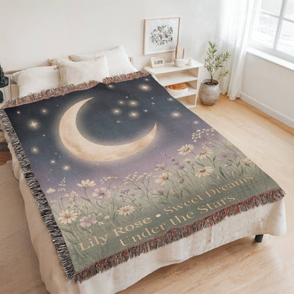Personalized Baby Blanket | Moon &amp; Wildflower Cotton Throw