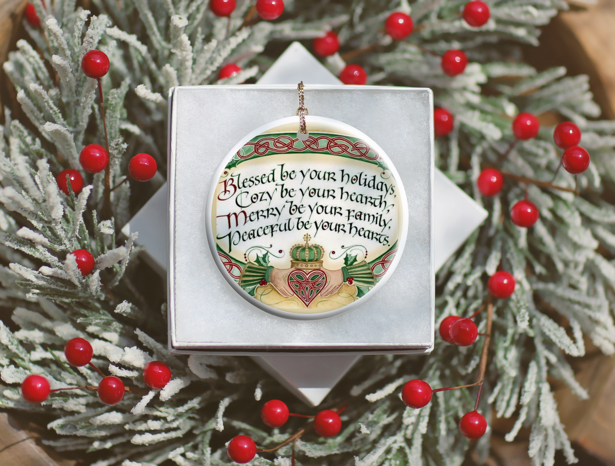 Blessed Irish Christmas Family Celtic Holiday Ceramic Ornament
