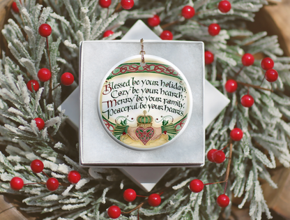 Blessed Irish Christmas Family Celtic Holiday Ceramic Ornament