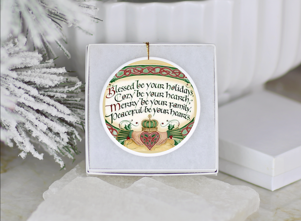 Blessed Irish Christmas Family Celtic Holiday Ceramic Ornament