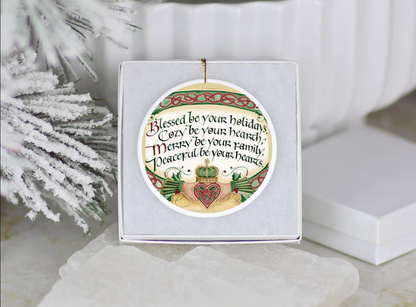 Blessed Irish Christmas Family Celtic Holiday Ceramic Ornament