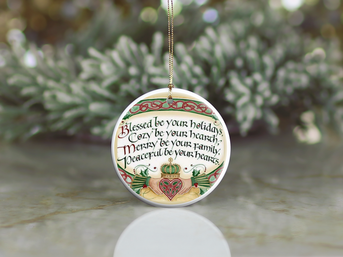 Blessed Irish Christmas Family Celtic Holiday Ceramic Ornament