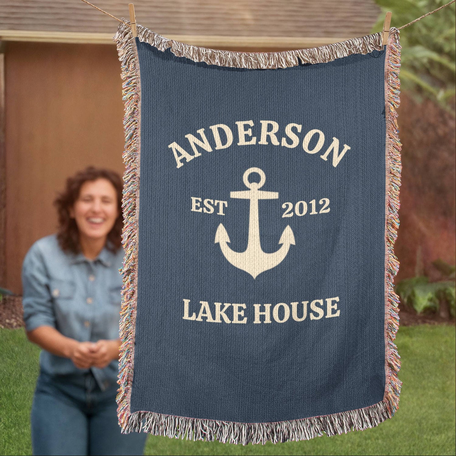 Custom Lake House Blanket | Personalized Family Name Anchor Throw