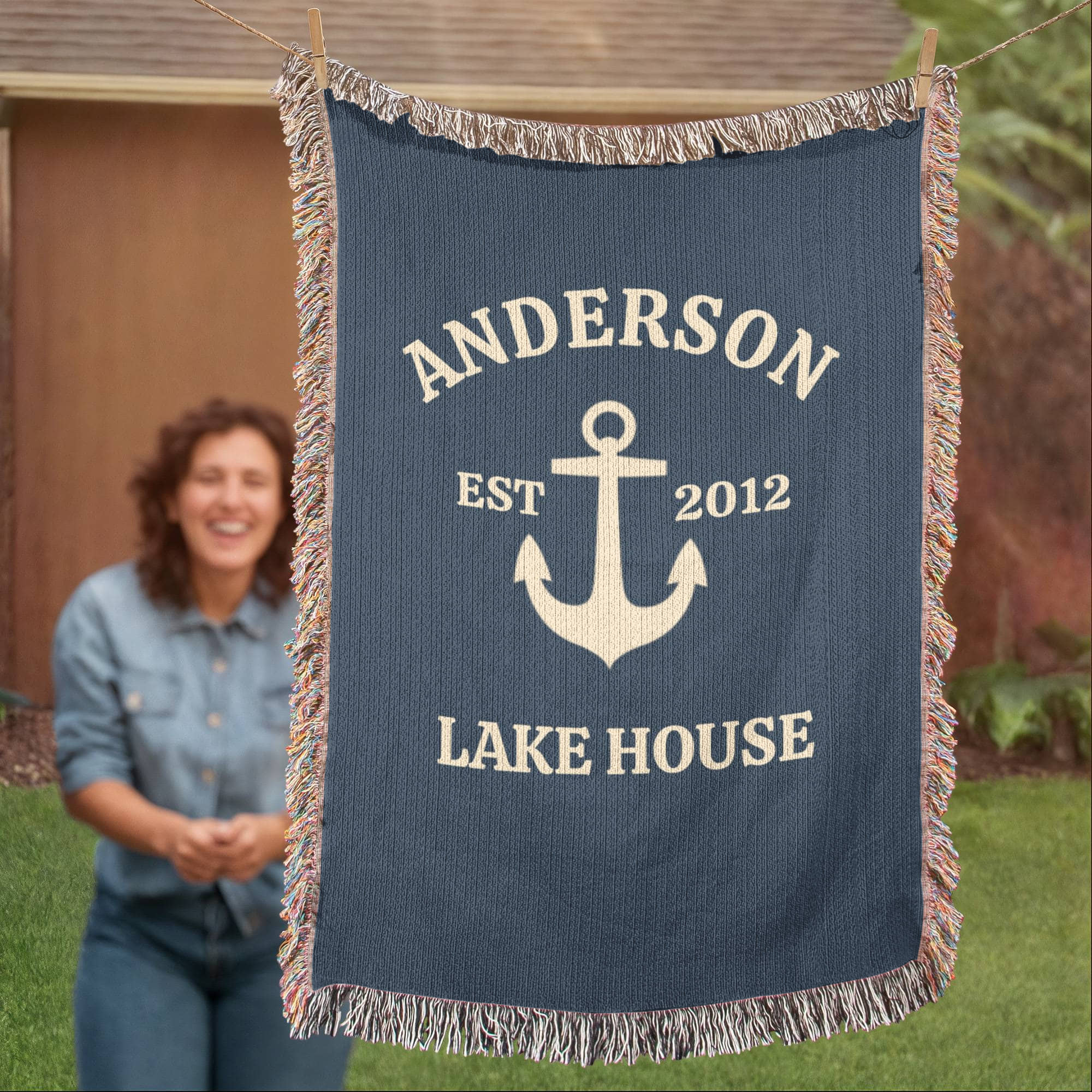 Custom Lake House Blanket | Personalized Family Name Anchor Throw