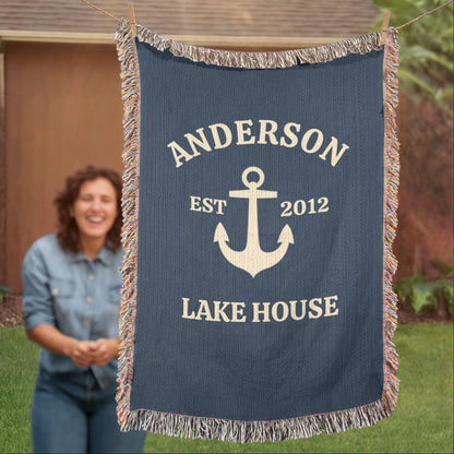 Custom Lake House Blanket | Personalized Family Name Anchor Throw