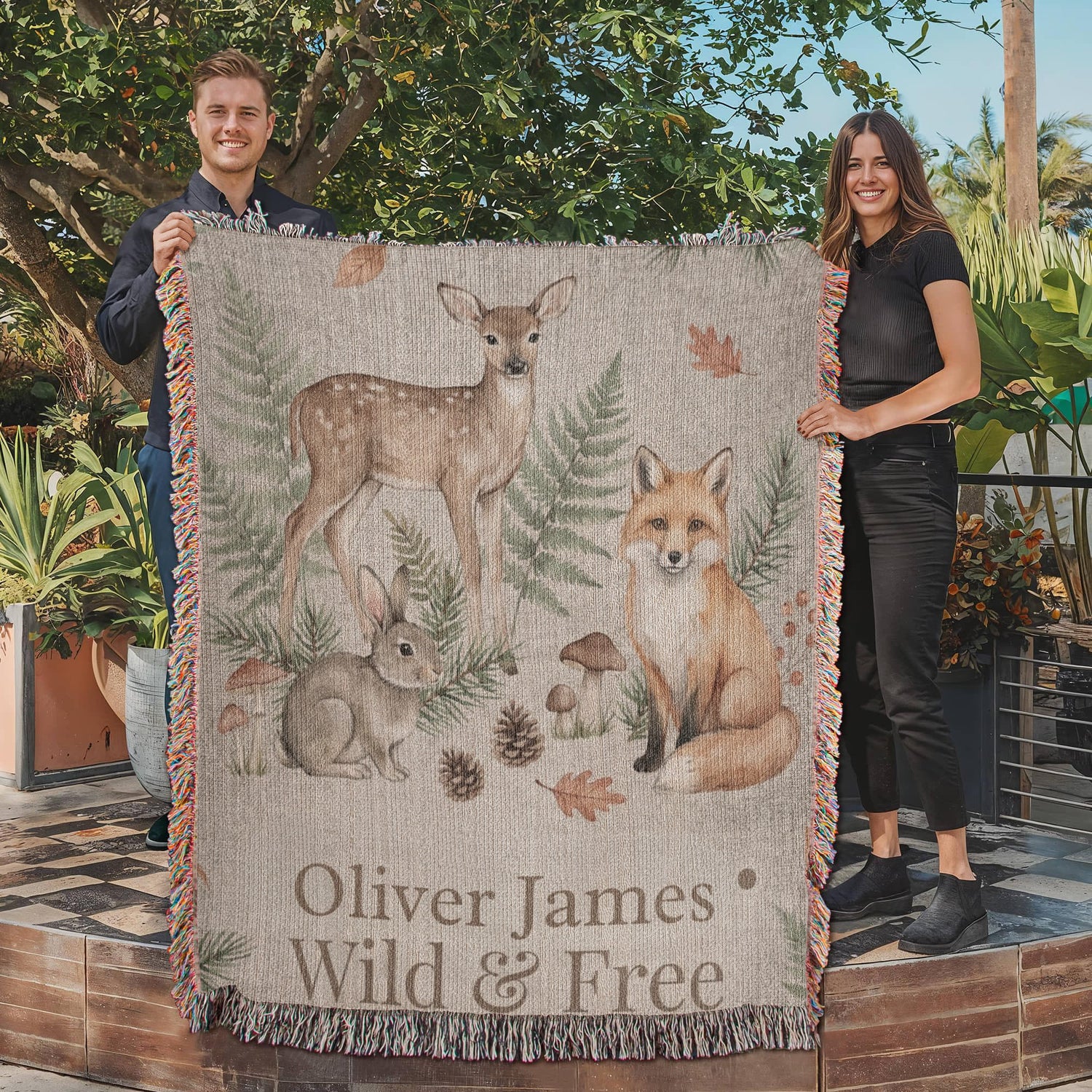 Personalized Baby Blanket | Woodland Animals Cotton Throw