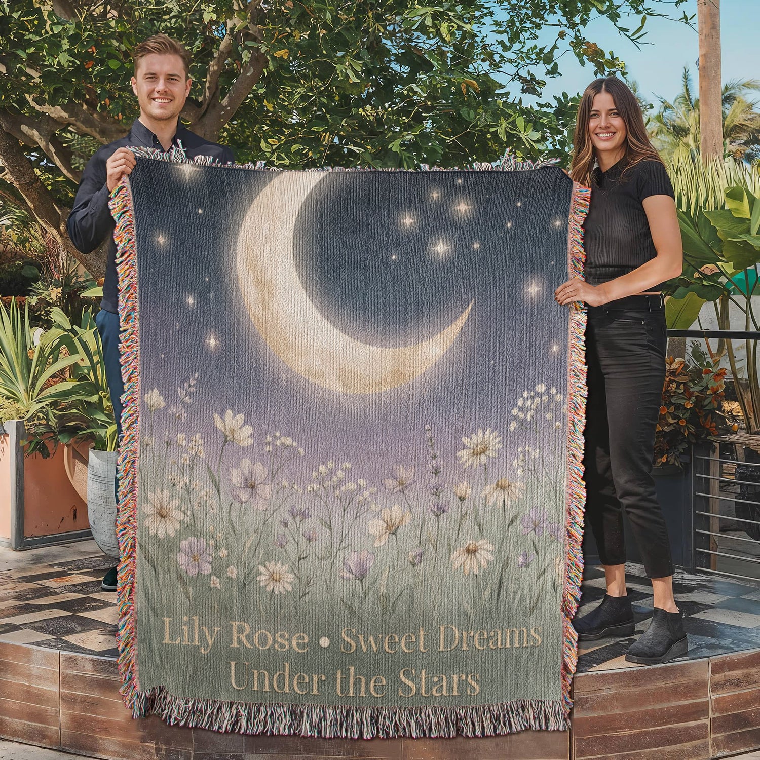 Personalized Baby Blanket | Moon &amp; Wildflower Cotton Throw
