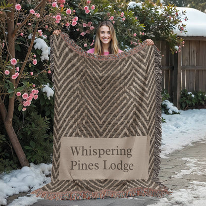 Custom Lodge Name Blanket | Herringbone Throw | Personalized Cabin Cotton Gift | Heirloom Woven Blanket | Lodge Decor | Cabin Housewarming