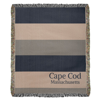 Custom City State Blanket | Cape Cod Throw | Personalized Place Cotton | Beach House Gift | Coastal Stripe Woven Blanket | Heirloom Throw