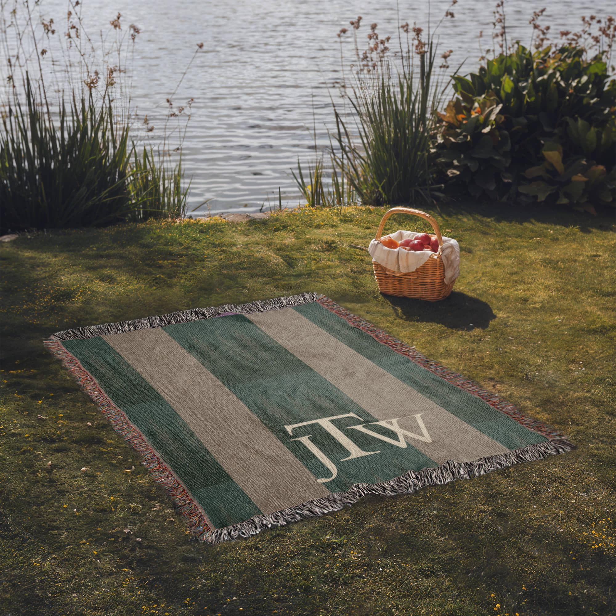 Monogram Lodge Blanket | Custom Initials Plaid Throw | Rustic Cabin Cotton Gift | Personalized Tartan Heirloom | Fringe Woven Blanket | Hunting Cabin Decor