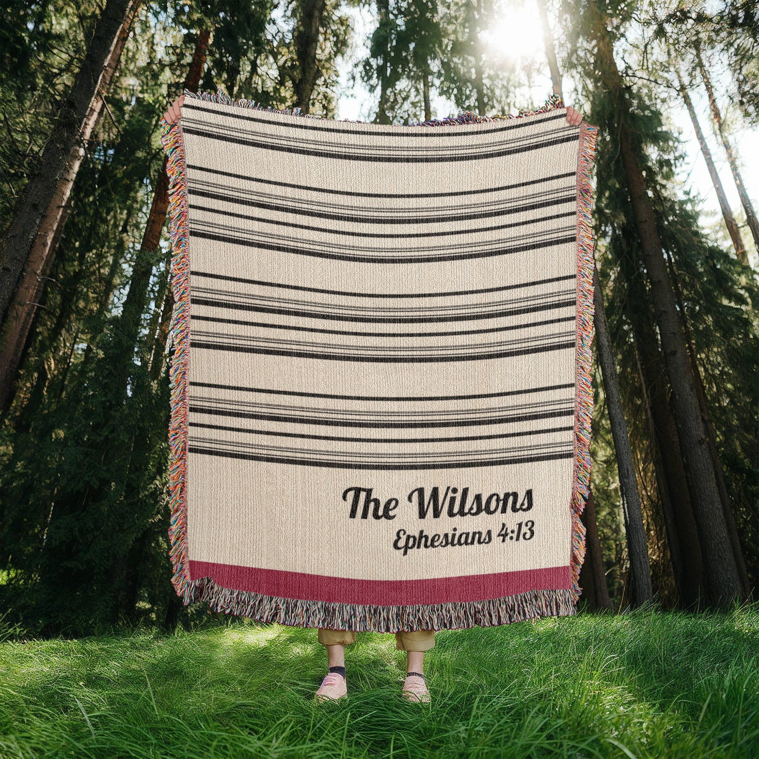 Personalized Christian Family Blanket | Farmhouse Stripe Cotton Throw