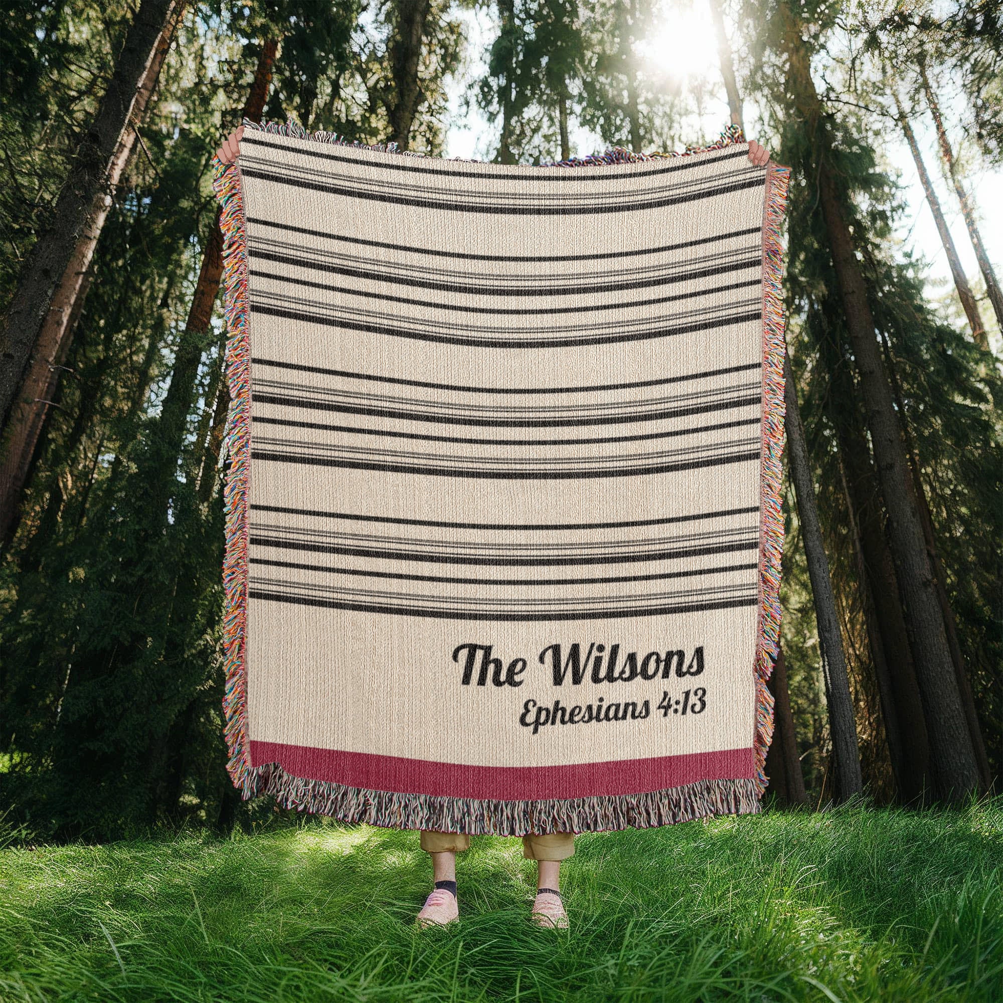 Personalized Christian Family Blanket | Farmhouse Stripe Cotton Throw