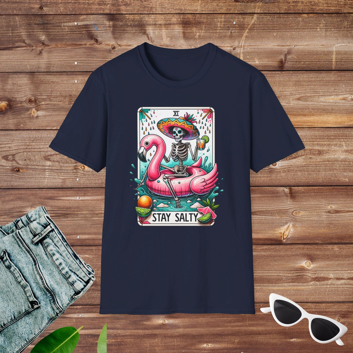 Stay Salty Skeleton Flamingo Tarot T Shirt