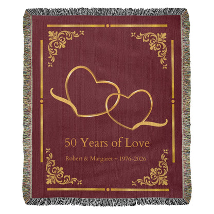 Personalized Anniversary Blanket | Custom Names &amp; Years | Heirloom Cotton Throw | Wedding Milestone Gift | 50th Anniversary