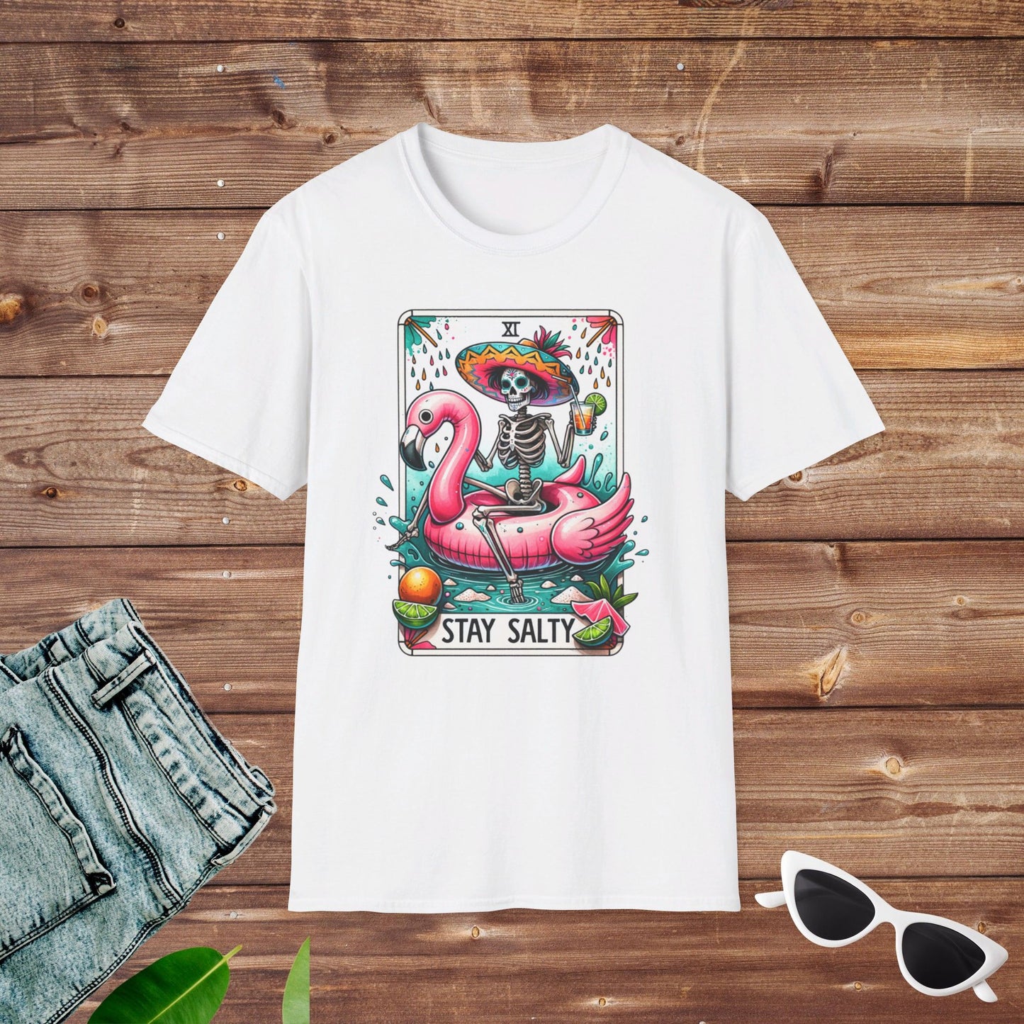 Stay Salty Skeleton Flamingo Tarot T Shirt