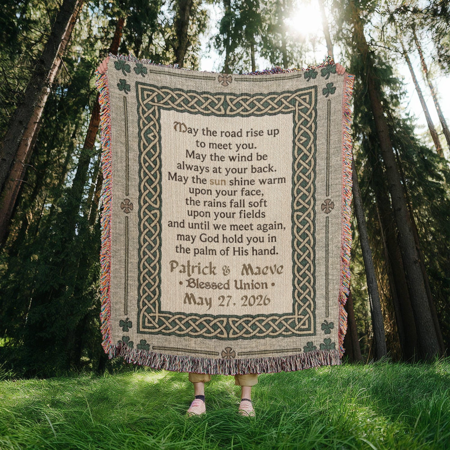 Personalized Irish Blessing Blanket | Celtic Knot Cotton Throw