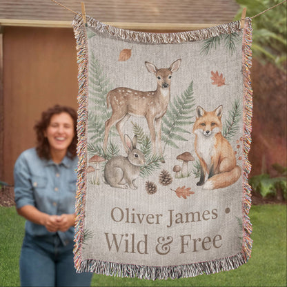 Personalized Baby Blanket | Woodland Animals Cotton Throw