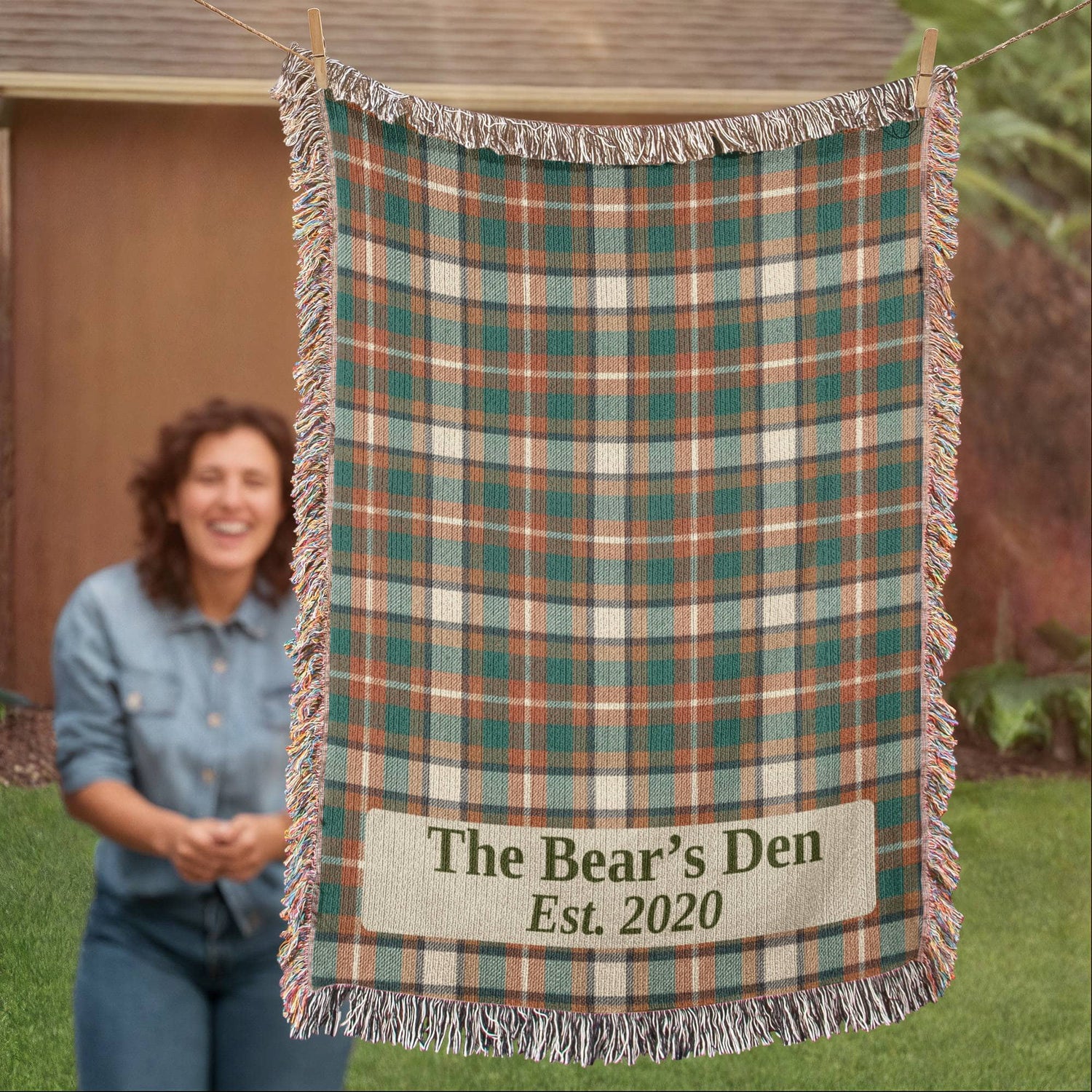 Custom Lodge Blanket | Personalized Cabin Name Throw | Plaid Cotton Heirloom Gift | Est. Year Woven Blanket | Hunting Cabin Decor