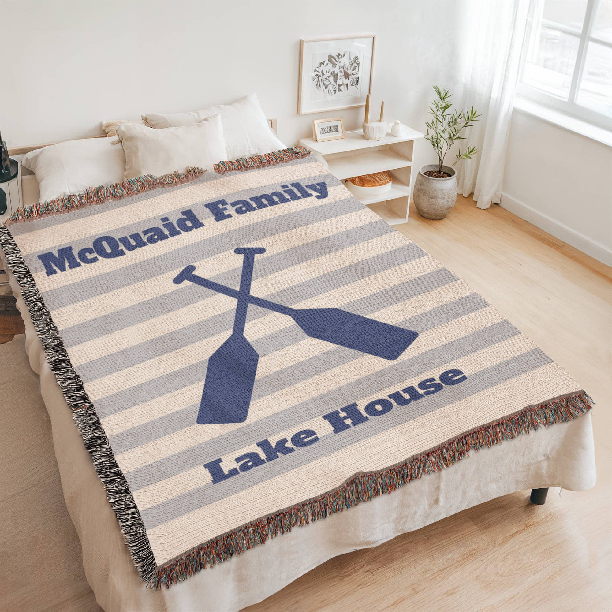 Personalized Lake House Blanket | Crossed Oars Cotton Throw